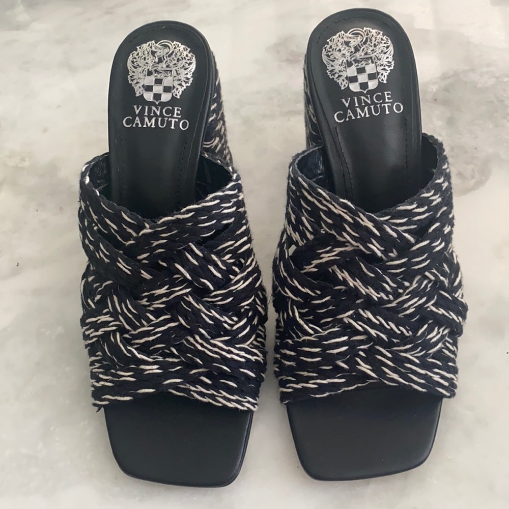 Vince Camuto Sandals Carindil Black Textured Heel